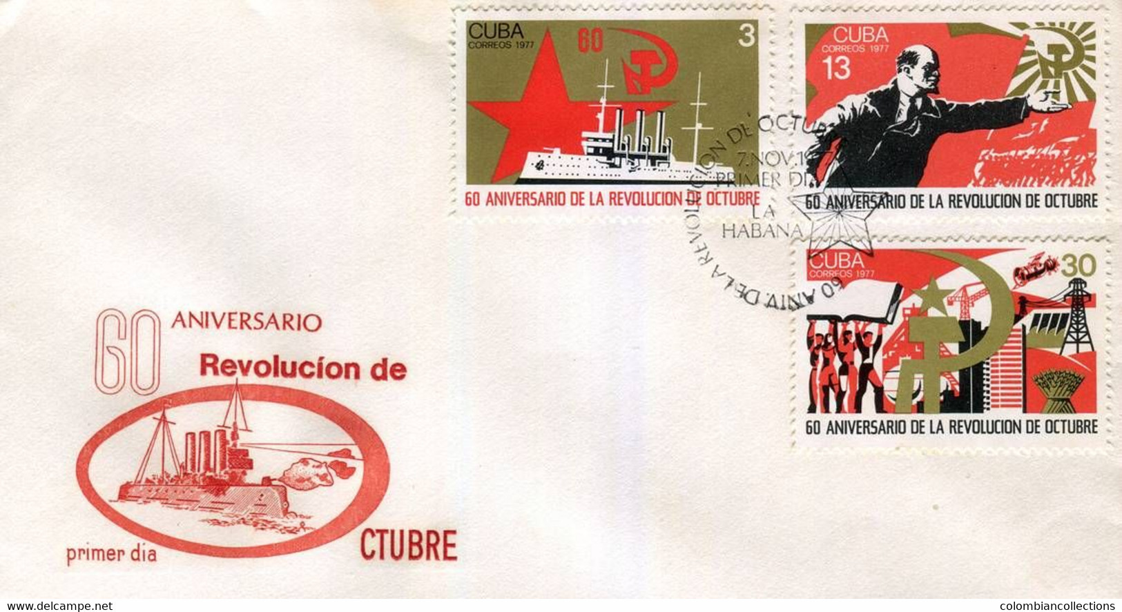 Lote CU1977-1F, Cuba, 1977, SPD- FDC, 60 Aniversario De La Revolucion De Octubre, Lenin, Revolution - FDC