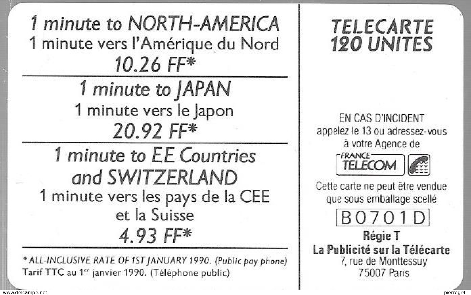 CARTE-PUBLIC-1989-120U-F121-GemA-CALL HOME NUIT -UTILISE -TBE- - 1989