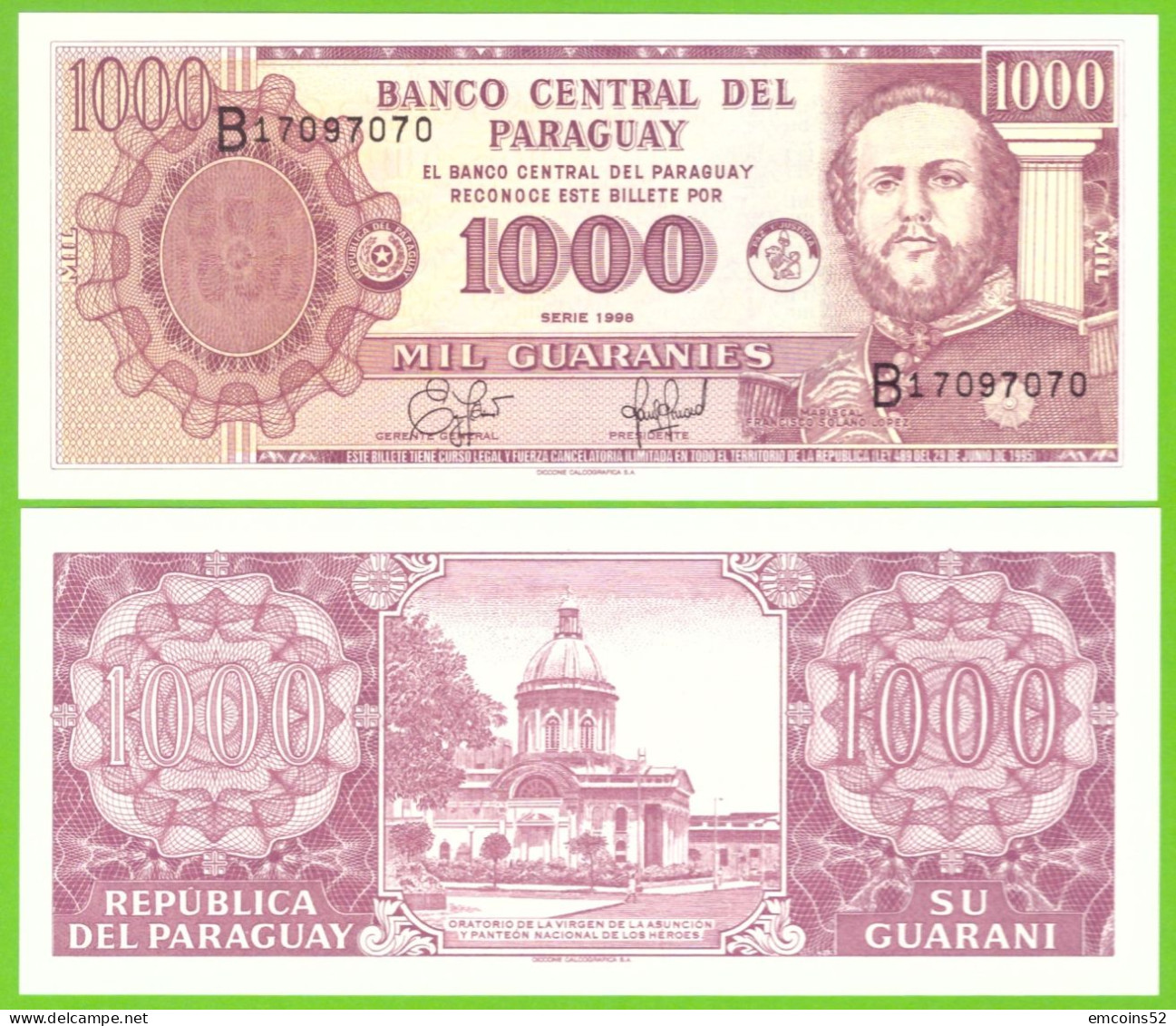 PARAGUAY 1000 GUARANIES 1998 P-214a  UNC - Paraguay