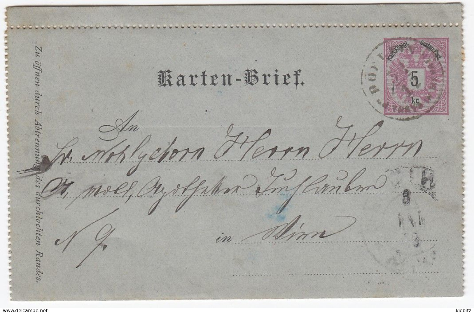 ÖSTERREICH 1886 - Kartenbrief K 8 Deutsch - Kartenbriefe