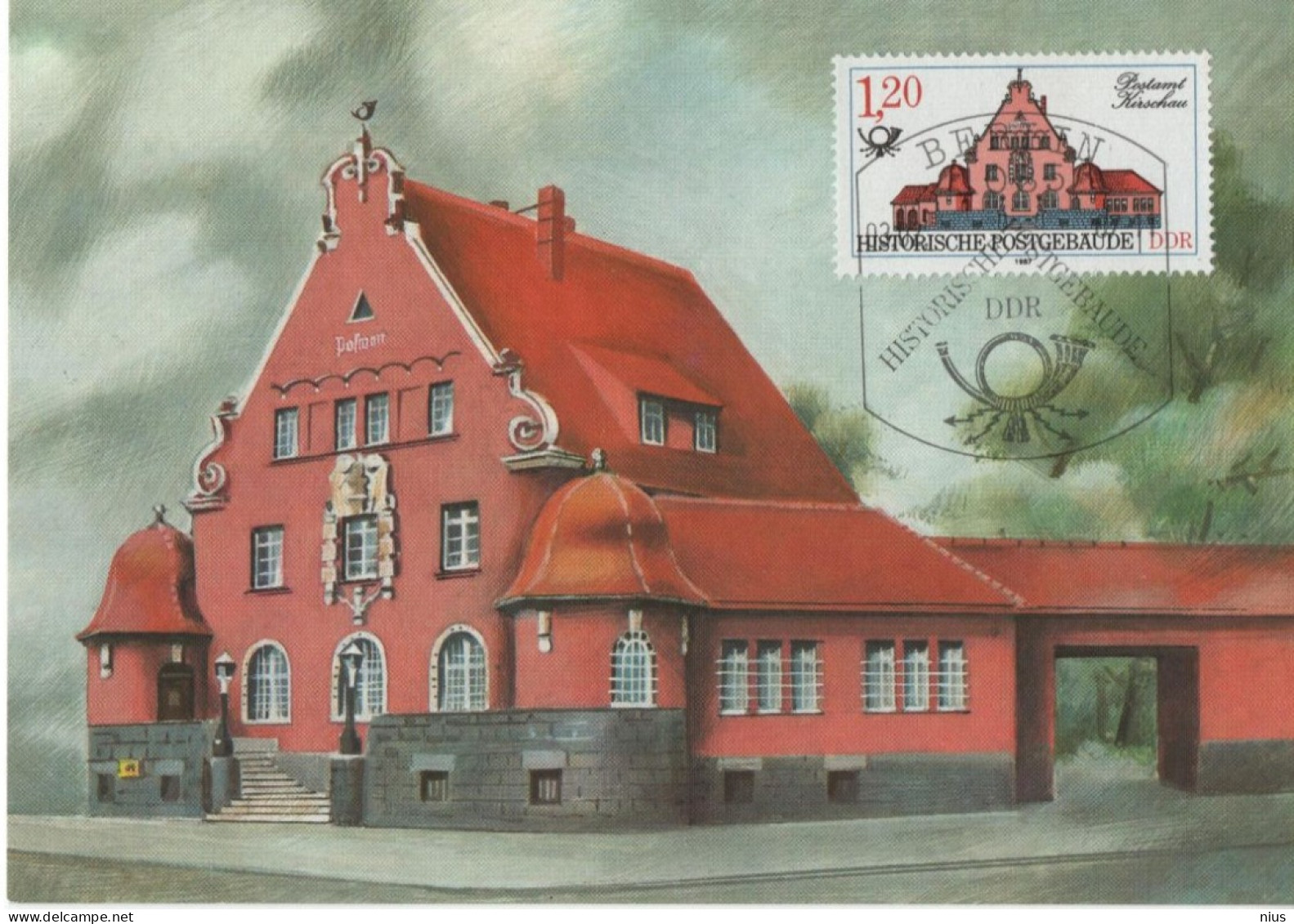 Germany Deutschland DDR 1987 Maximum Card Historische Postgebaude Historic Post Office Building Postamt Kirschau, Berlin - Maximum Cards