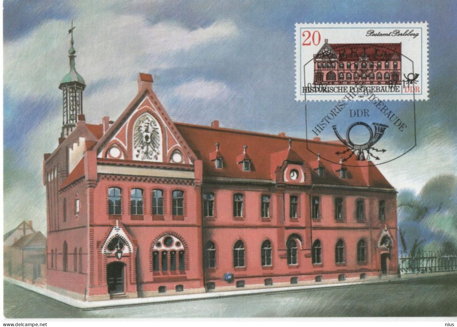 Germany Deutschland DDR 1987 Maximum Card Historische Postgebaude Historic Post Office Building Postamt Perleberg Berlin - Maximumkaarten
