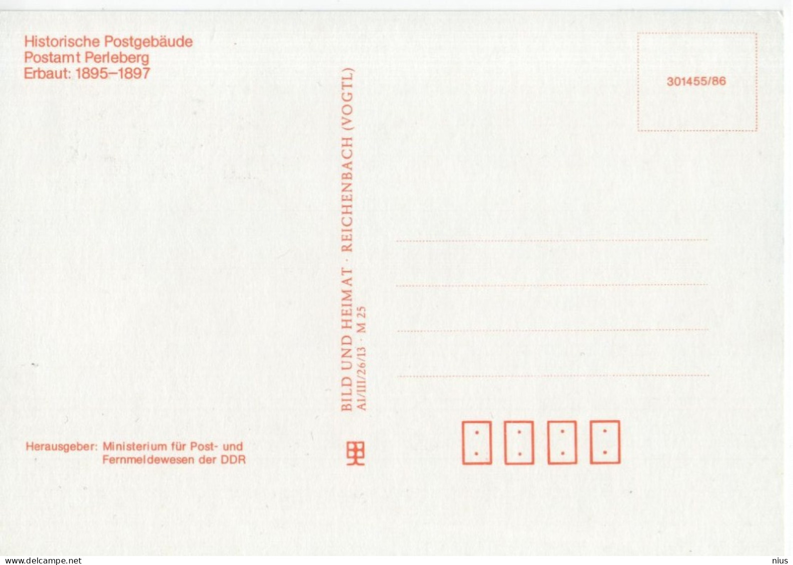 Germany Deutschland DDR 1987 Maximum Card Historische Postgebaude Historic Post Office Building Postamt Perleberg Berlin - Maximum Cards