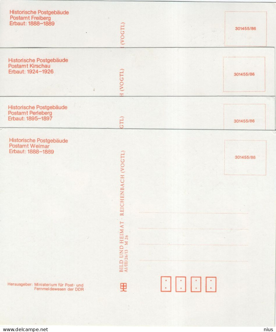 Germany Deutschland DDR 1987 Maximum Cards X4, Weimar Perleberg Kirschau Freiberg Postamt, Berlin - Maximumkaarten