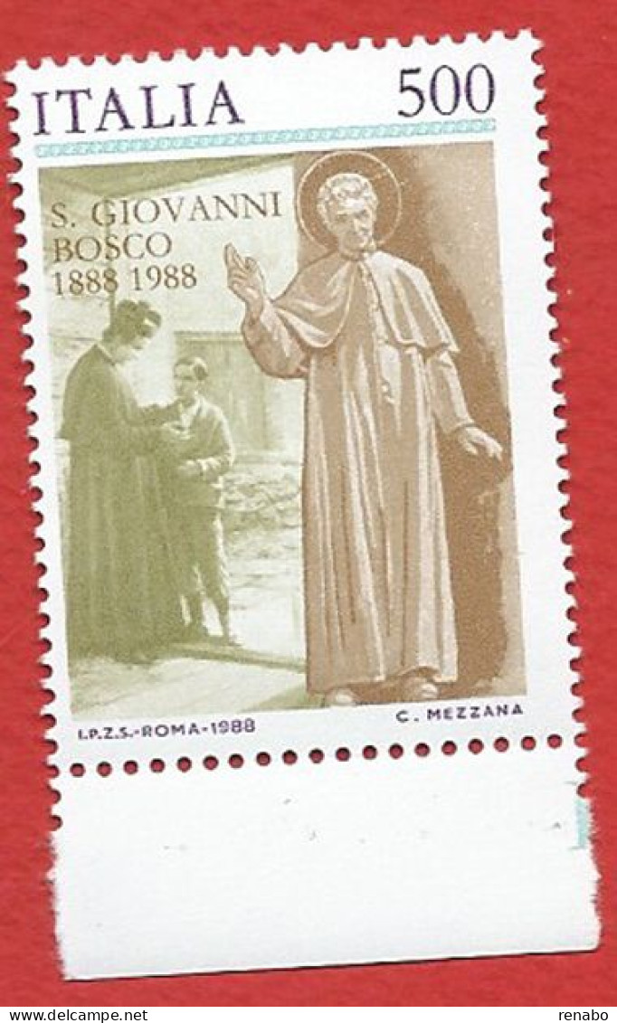 Italia, Italy, Italie 1988; San Giovanni Don Bosco, Centenario Della Nascita. Francobollo Di Bordo Inferiore. - Cristianesimo