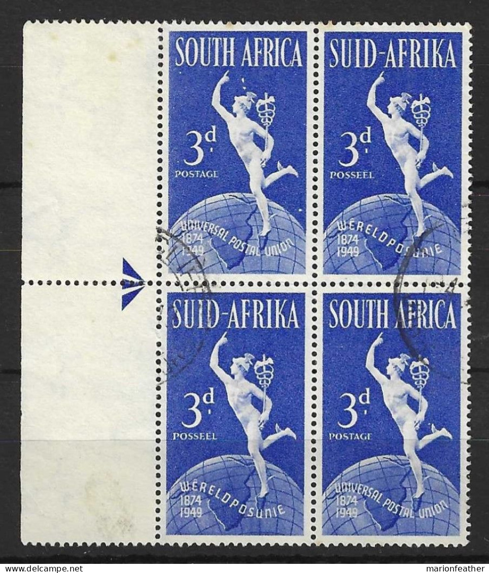 SOUTH AFRICA....KING GEORGE VI..(1936-52..)...BLOCK OF 4....SG130...FOLDED.....PERF SEPERATED IN MARGIN.....CDS....VFU.. - Blocks & Kleinbögen