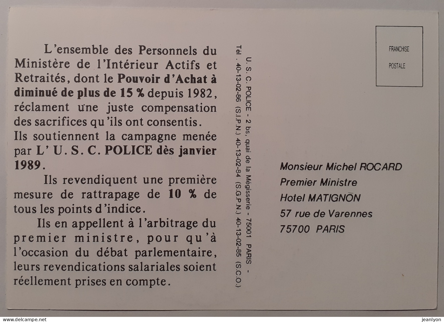 POLICE - SOS Pouvoir D'achat / Noyade Dans Un Panier - Illustrateur Hoyez - USC POLICE 1989 - Carte Genre Pétition - Police - Gendarmerie