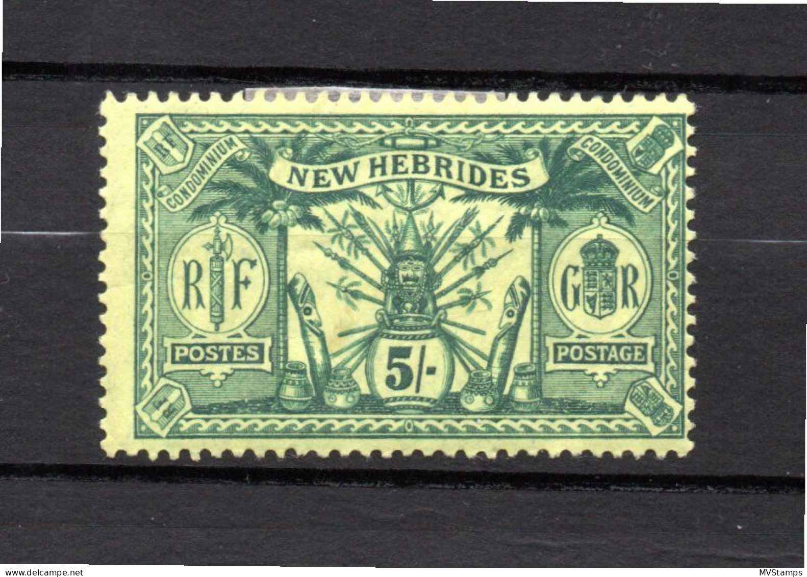 New Hebrides 1912 Old 5 Shilling Definitive Stamp (Michel 35) Nice Unused/MLH - Ungebraucht