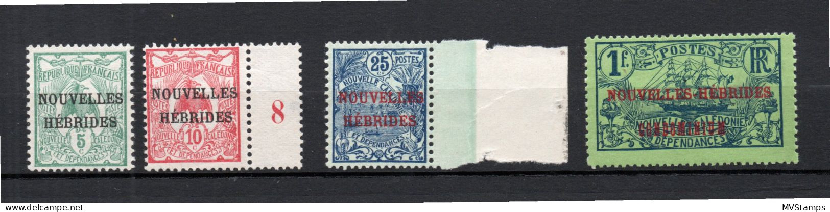 New Hebrides 1908 Old Overprintes Definitive Stamps (Michel 10/12 And 14) Nice MLH - Ungebraucht