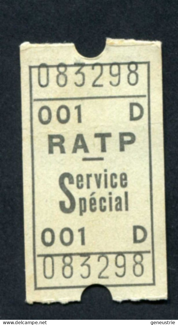 Ticket Billet De Métro / Bus RATP - Années 70 "Service Spécial" Chemins De Fer Métropolitain - Billet De Train - Europa