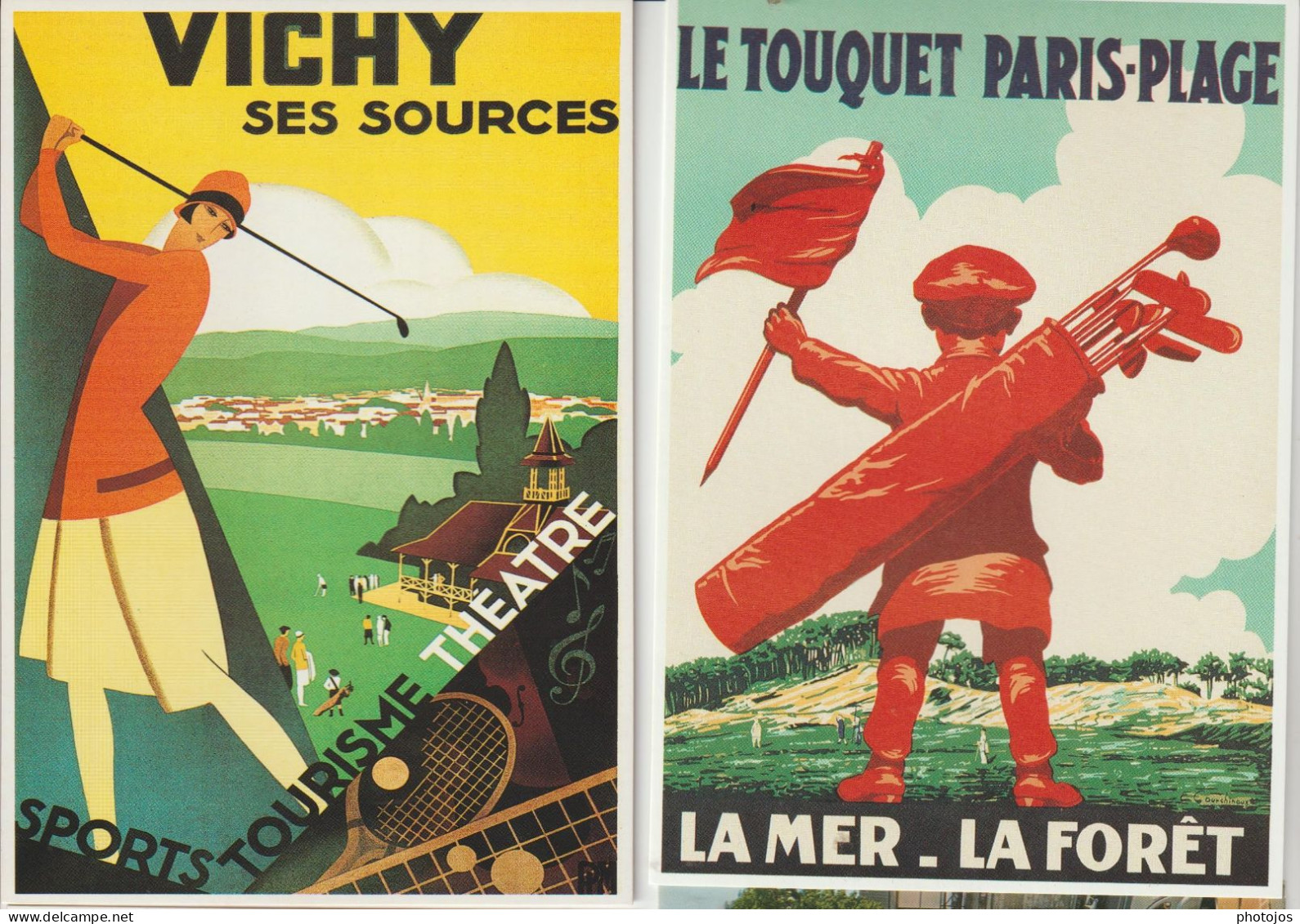 2 CPM Repro Affiches Illustrateurs  Sur Le Golf   Le Touquet (62) Et Vichy (03)    Pour Cartexpo - Golf