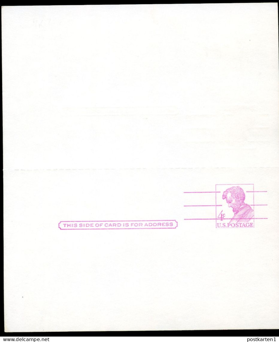 UY18a Postal Card With Reply PHOSPHORESCENT INK Unfolded Mint Xf 1967 Cat.$11.00 - 1961-80