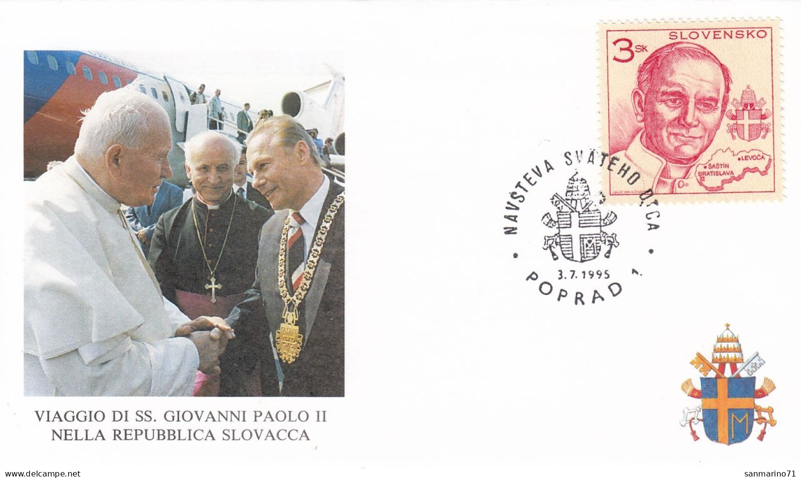 SLOVAKIA Cover 7-56,popes Travel 1995 - Papi