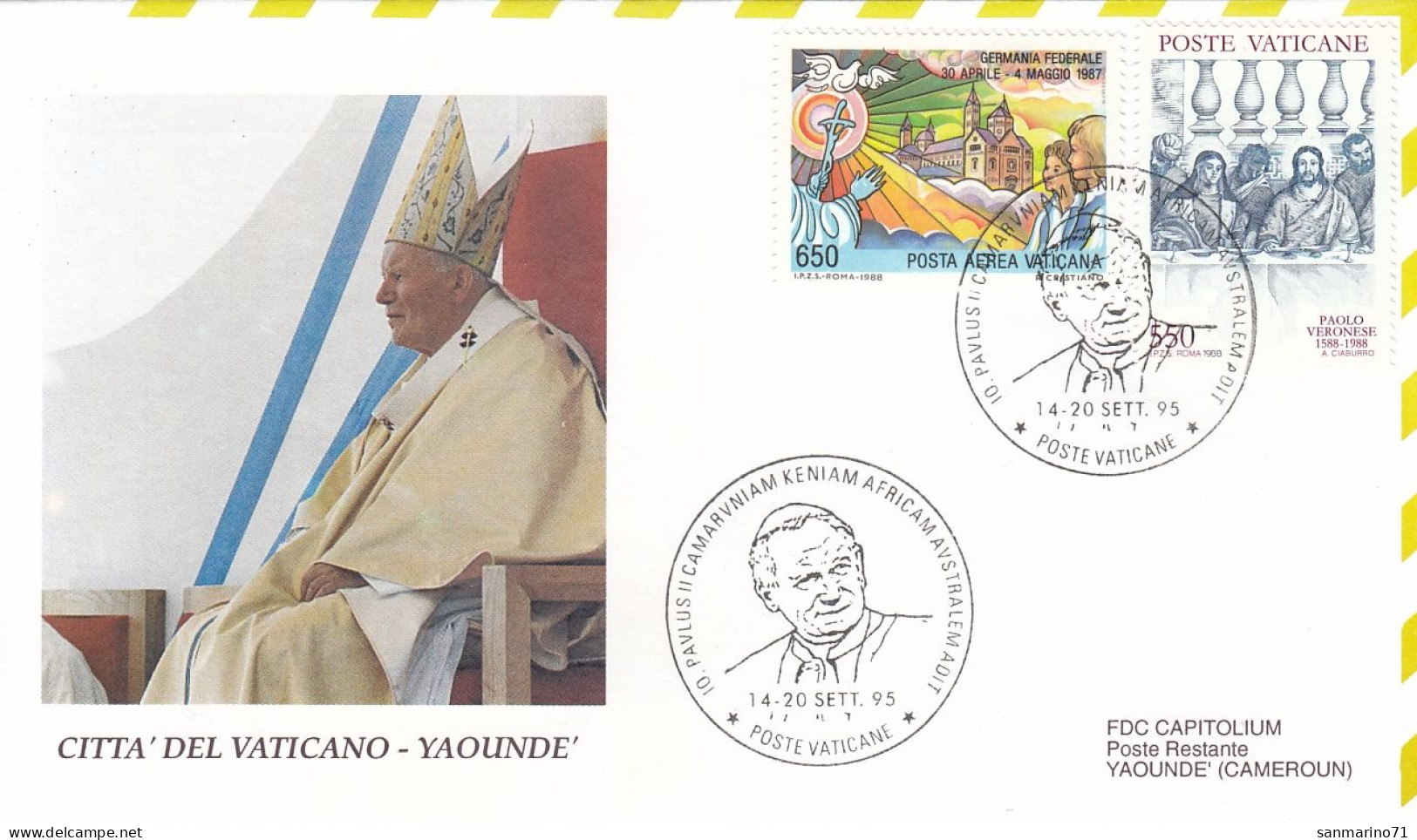 VATICAN Cover 7-59,popes Travel 1995,Cameroon - Papi