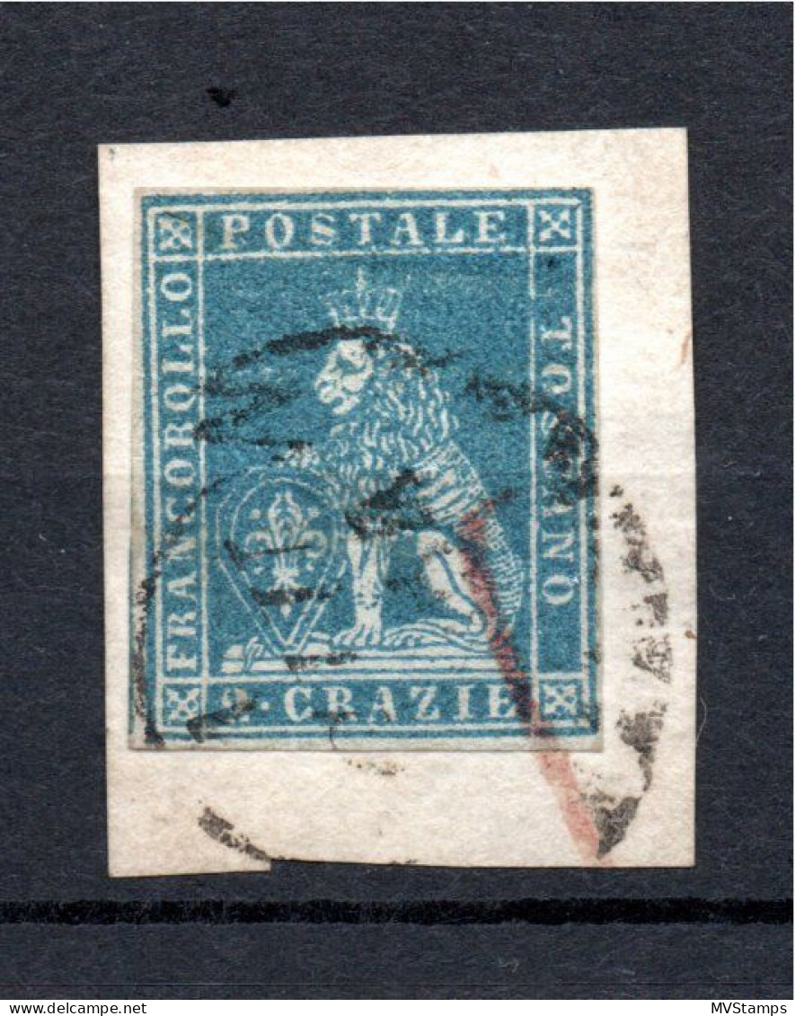 Toscane (Italy) 1851 Old 2 Crazie Lion Stamp (Michel 5 Ya) Nice Used On Coverpart - Toscane