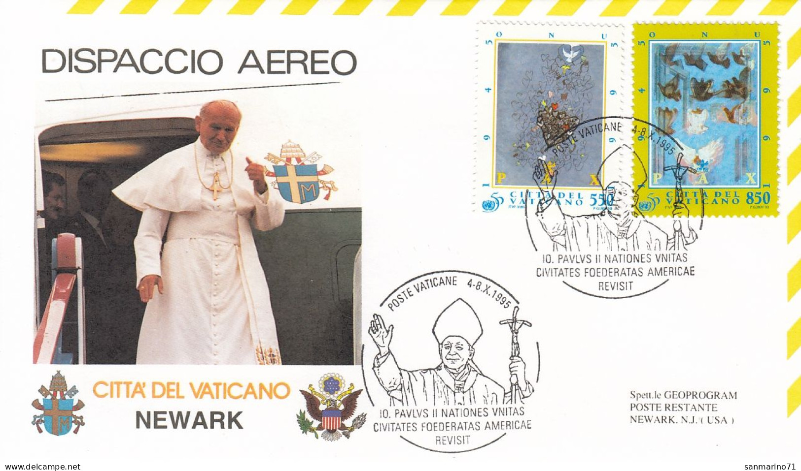 VATICAN Cover 7-67,popes Travel 1995,United States - Papi