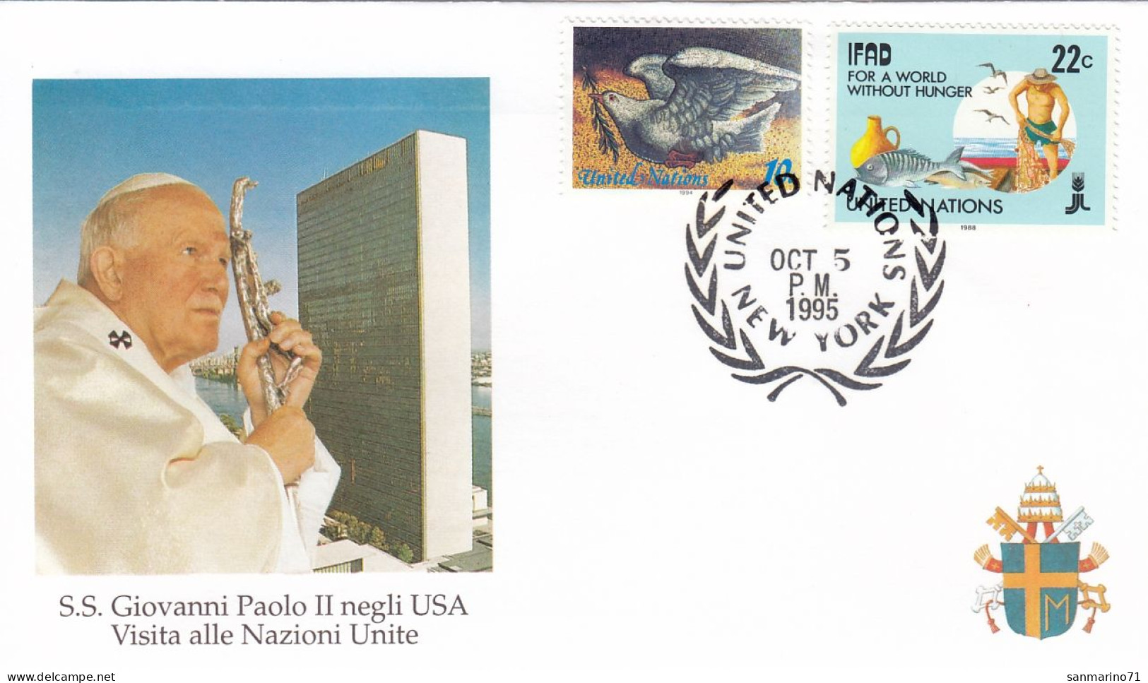 UNITED NATIONS New York Cover 7-69,popes Travel 1995 - Papi