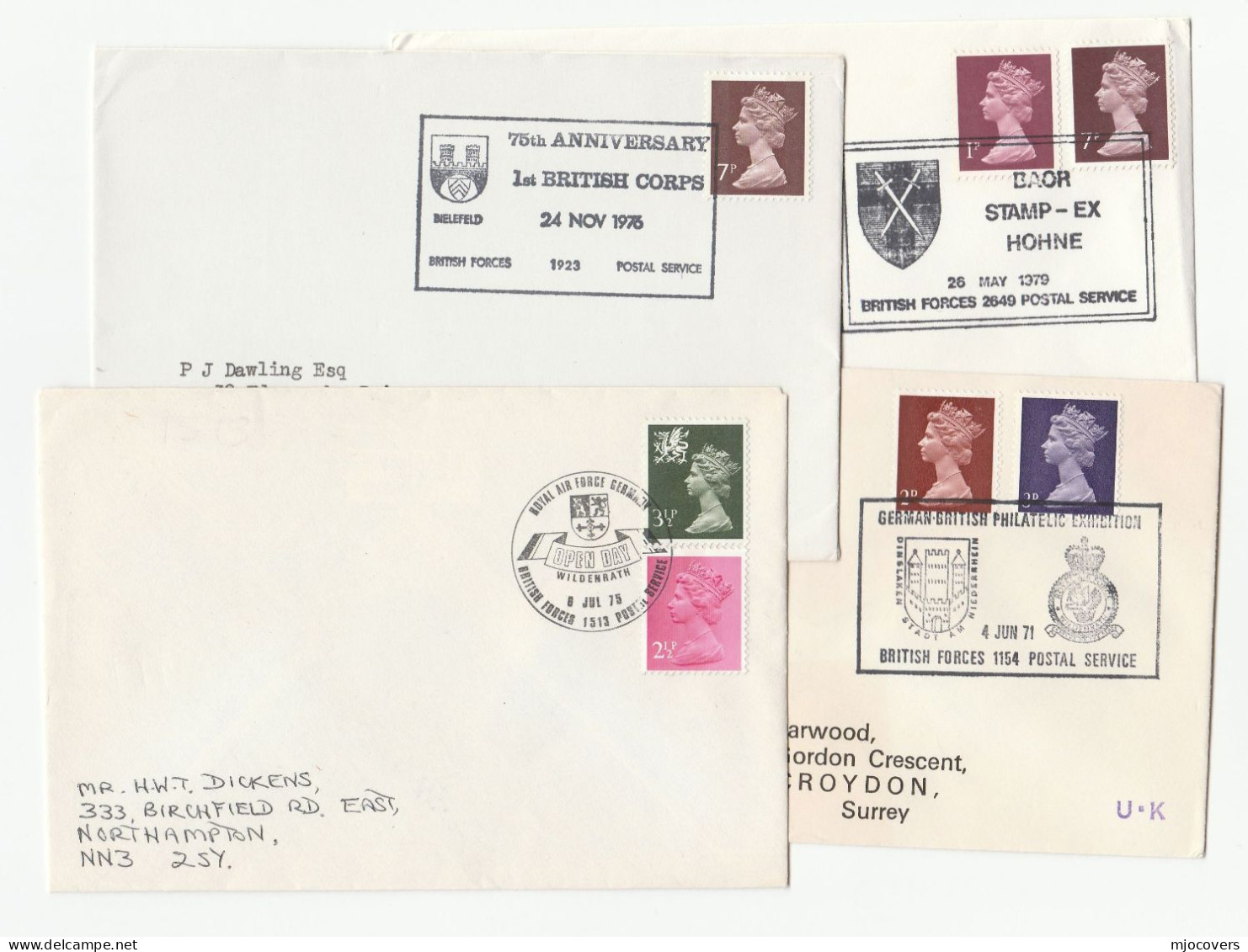 4 Diff COAT OF ARMS Event COVERS 1971-1979 British Forces Gb Stamps Military Heraldic Cover - Covers