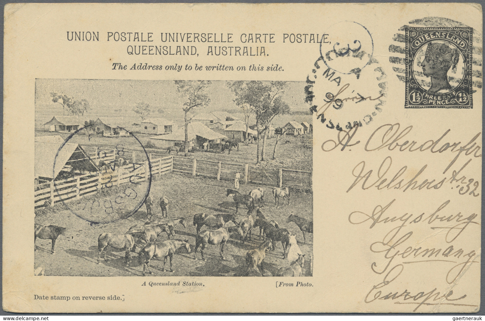 Queensland - postal stationery: 1898, Pictorial Issue Medallion Portrait: 1½d bl