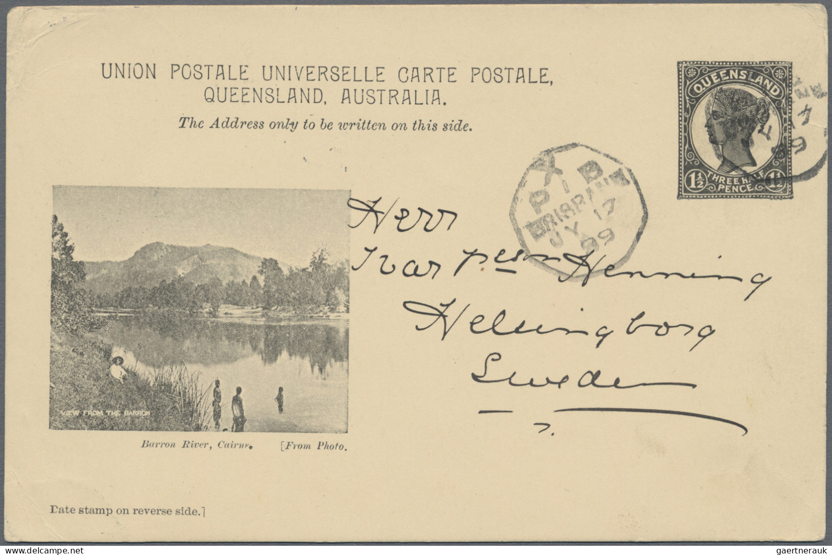 Queensland - postal stationery: 1898, Pictorial Issue Medallion Portrait: 1½d bl