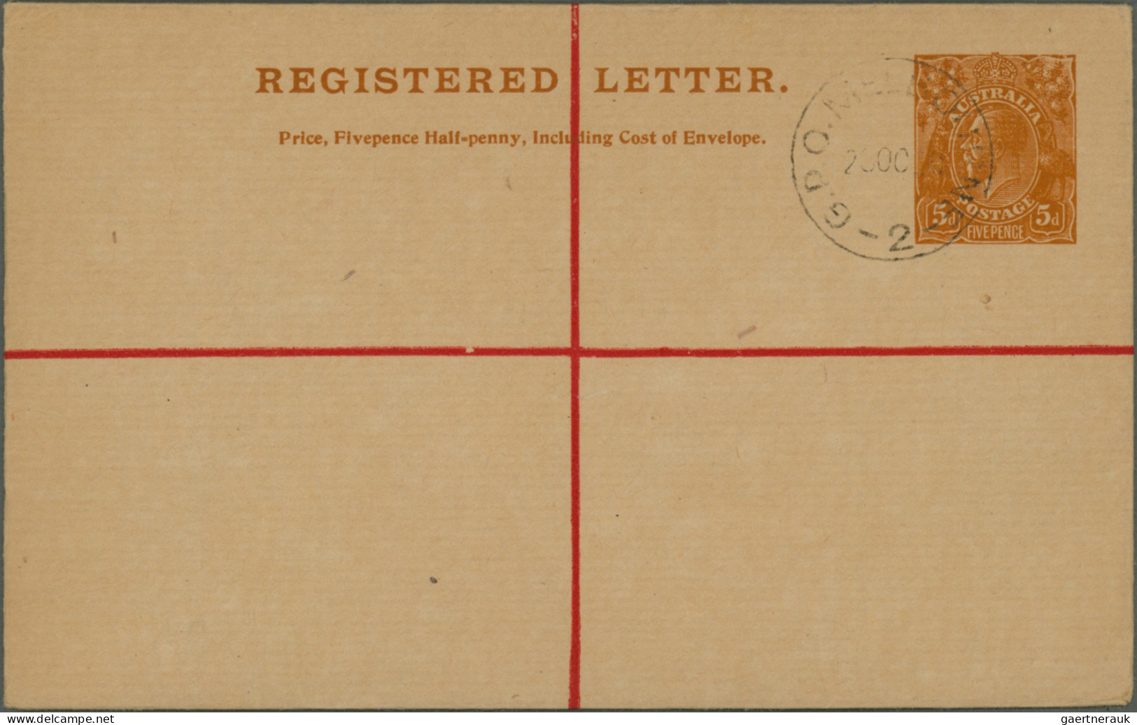 Australia - Postal Stationery: 1920/1928, Registration Envelopes KGV: Sideways 5 - Entiers Postaux