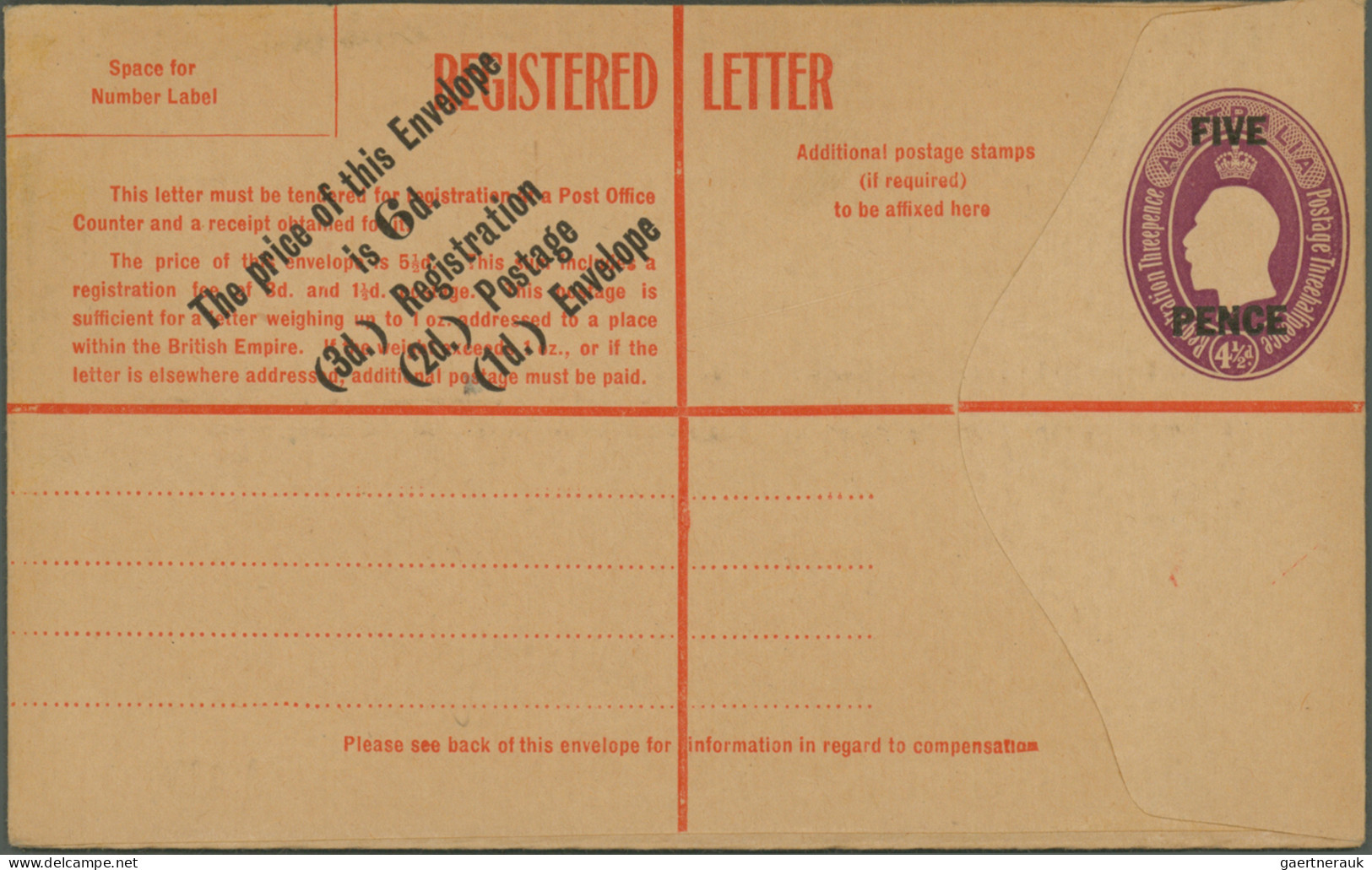 Australia - Postal Stationery: 1920/1928, Registration Envelopes KGV: Sideways 5 - Postwaardestukken