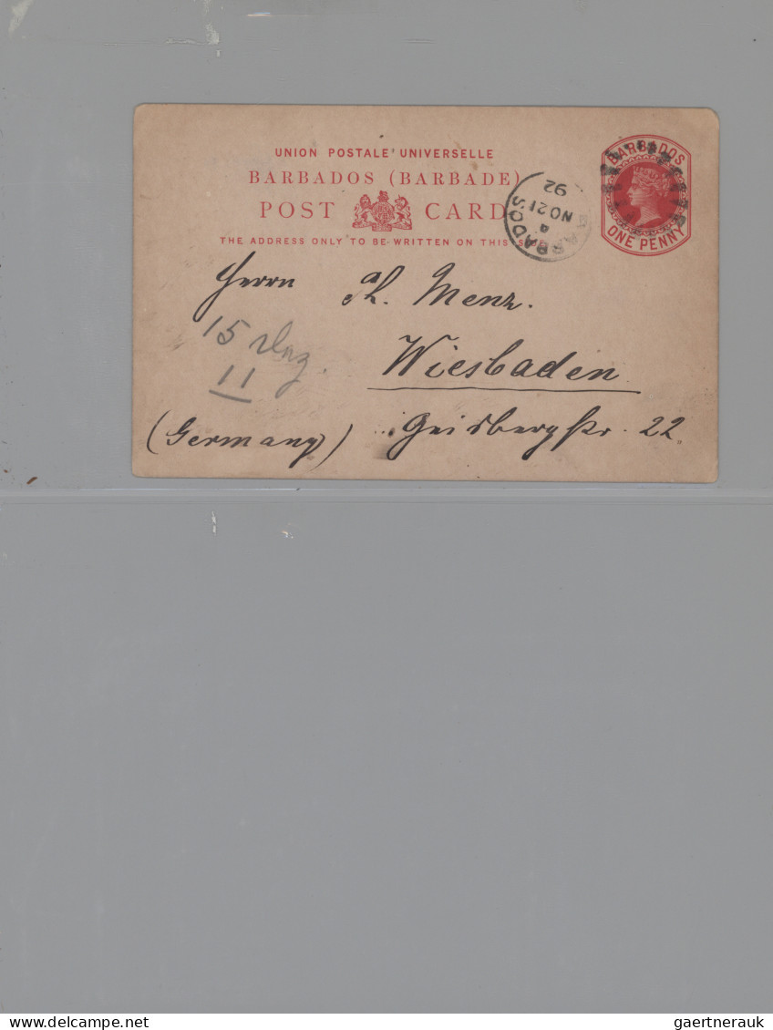 Barbados - Postal Stationery: 1892/1912, Lot Of Nine Used Stationery Cards Mainl - Barbades (1966-...)