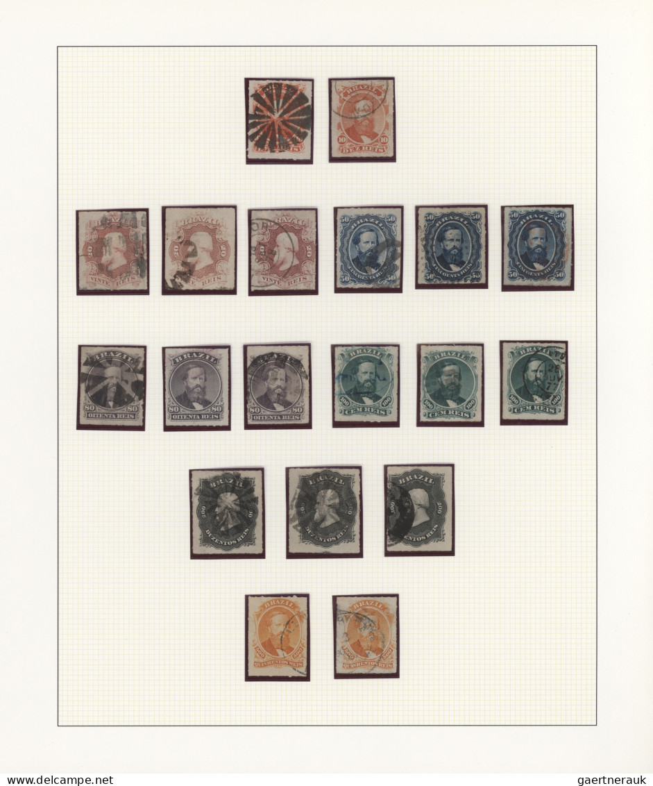 Brazil: 1866/1878, DOM PEDRO, Fine Used Collection Of 73 Stamps On Album Pages, - Gebraucht