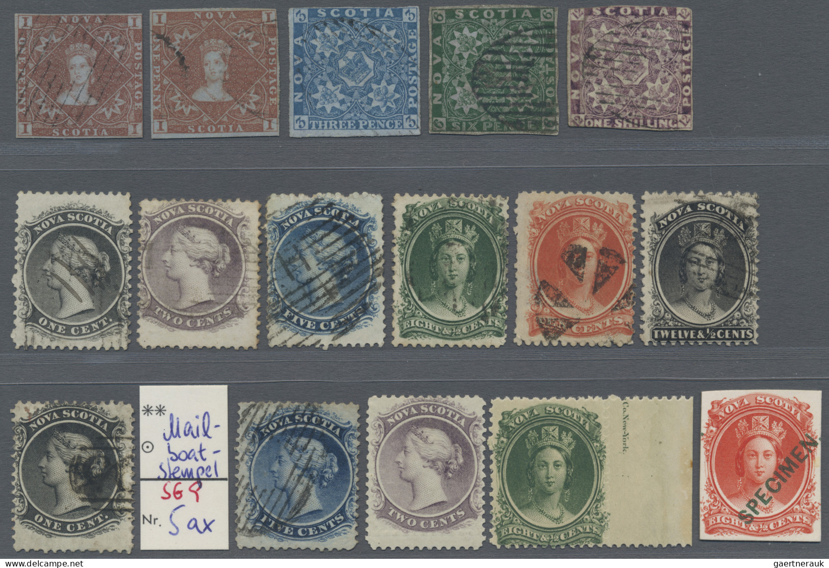 Nova Scotia: 1851/1863, Mainly Used Assortment Of 15 Stamps, Complete Acc. To Mi - Lettres & Documents