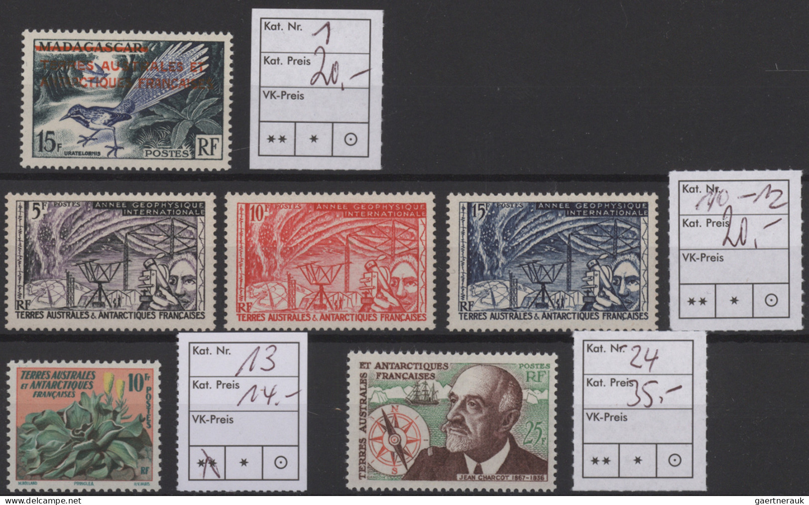 French Antarctic: 1955/2002: More Than 300 Mint Stamps On 58 Stock Cards, From F - Brieven En Documenten