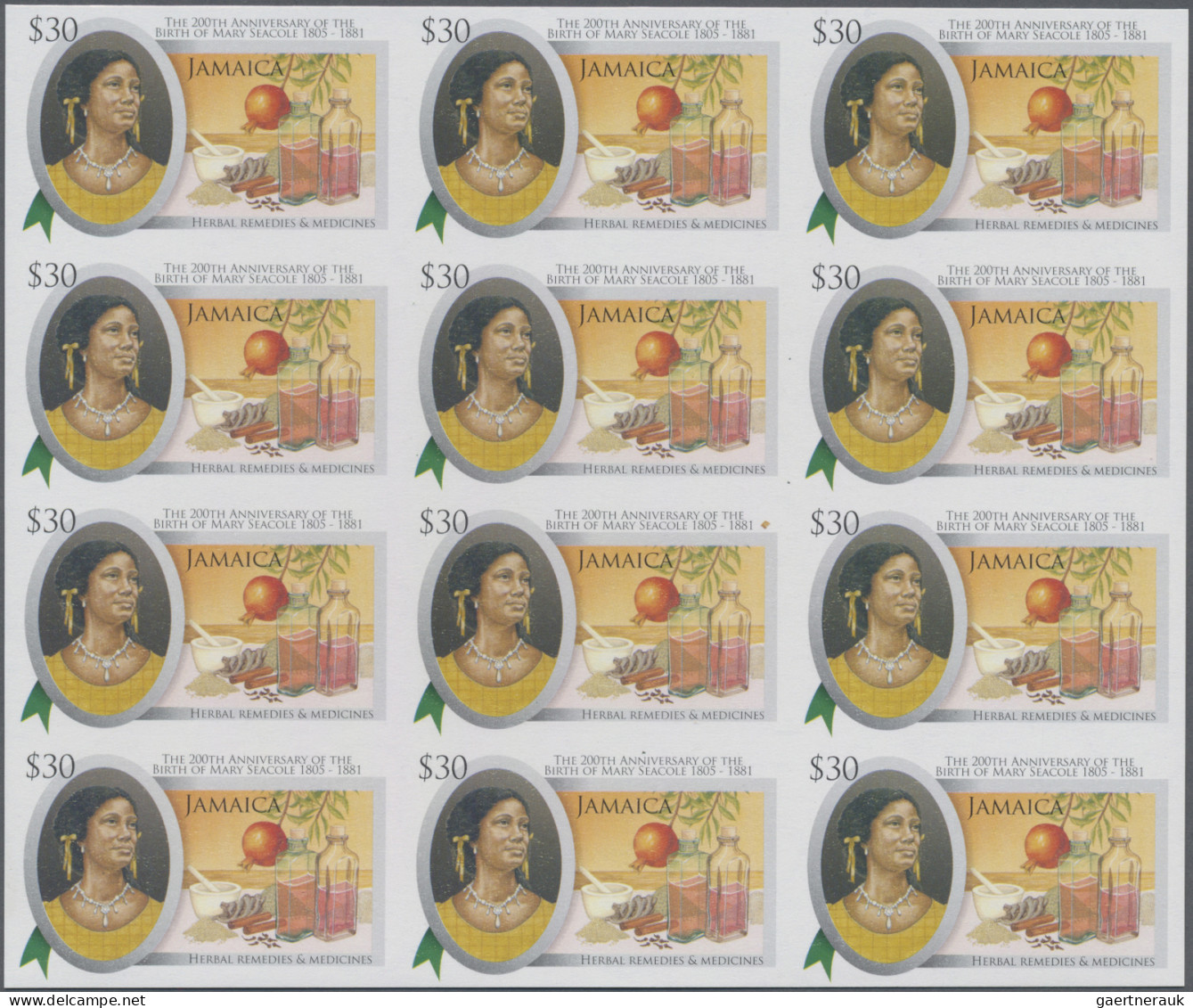 Jamaica: 1995/2008. Collection containing 1811 IMPERFORATE stamps (inclusive som