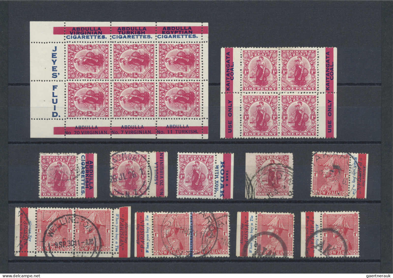 New Zealand: 1925/1934, ADVERTISING LABELS On Stamps & Booklet Panes, Interestin - Gebraucht