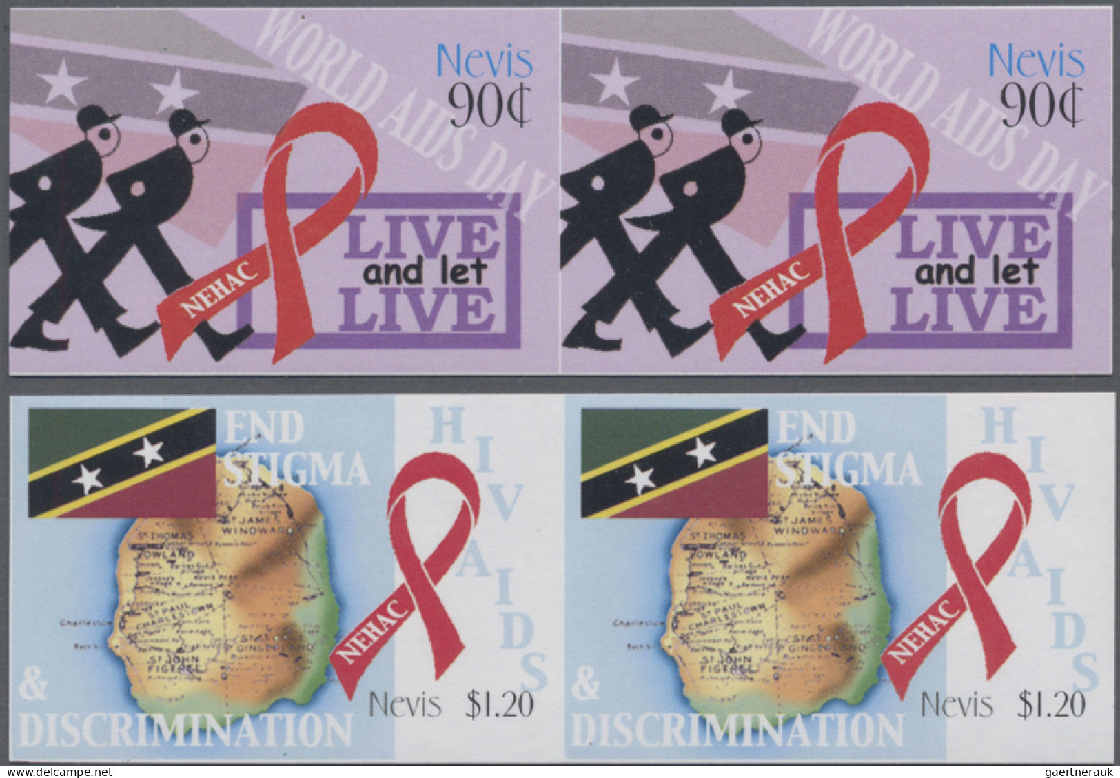 Nevis: 2003/2004. Collection Containing 168 IMPERFORATE Stamps Concerning The In - St.Kitts En Nevis ( 1983-...)