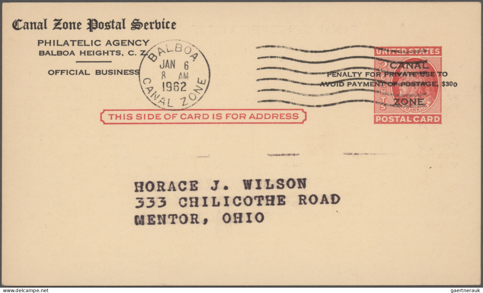 Canal Zone - Postal Stationery: 1961/1962, Stationery Card Franklin 2c. Carmine - Panamá
