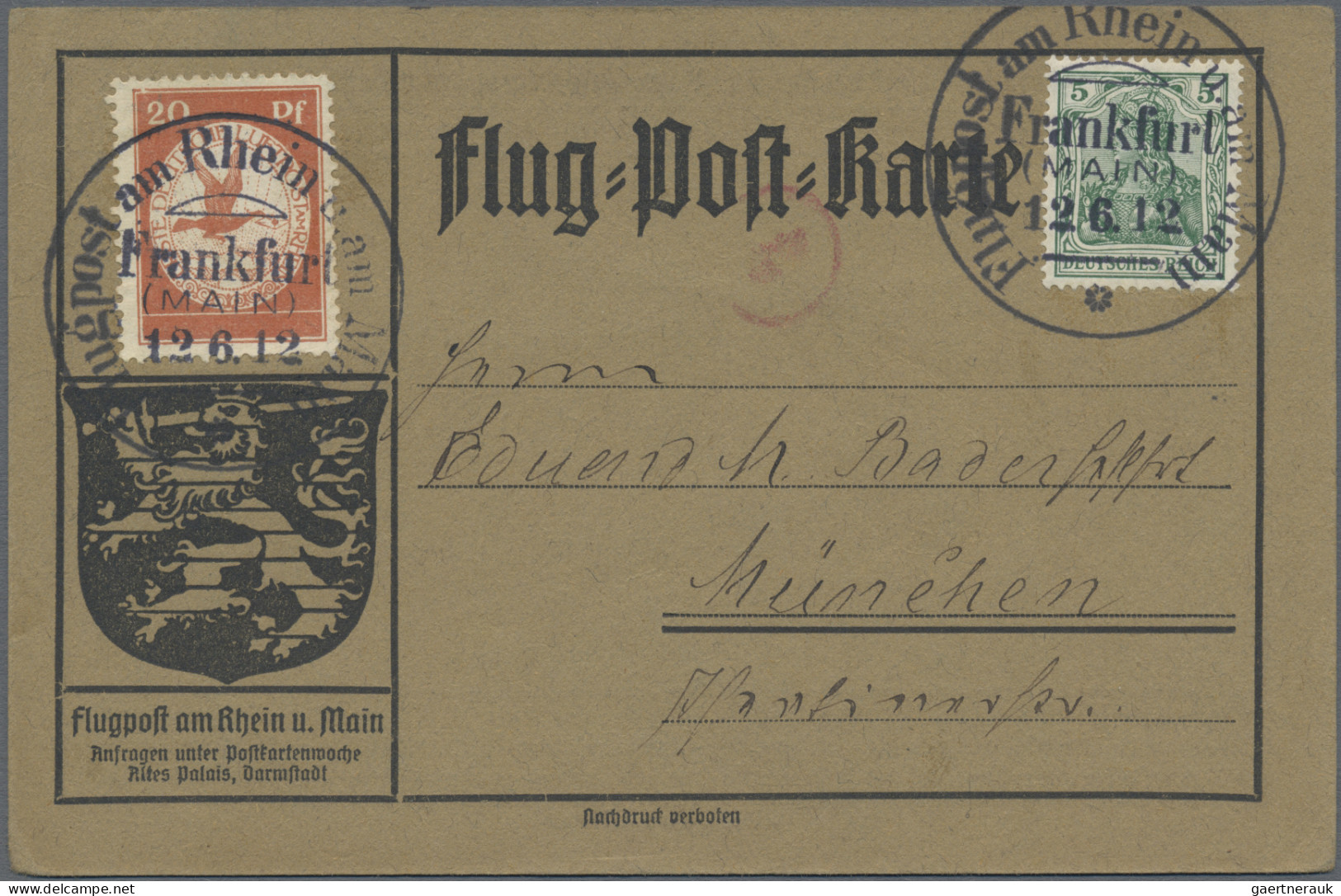 Air Mail - Germany: 1912, Flugpost Rhein/Main Und Bayern, Nette Partie Mit MiNr. - Poste Aérienne & Zeppelin