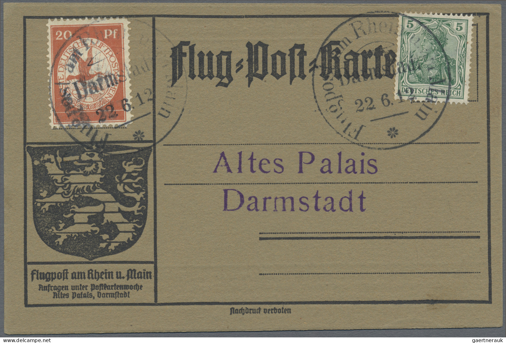 Air Mail - Germany: 1912, Kleine Partie Von Vier Flugpostkarten Rhein-Main, Dabe - Poste Aérienne & Zeppelin