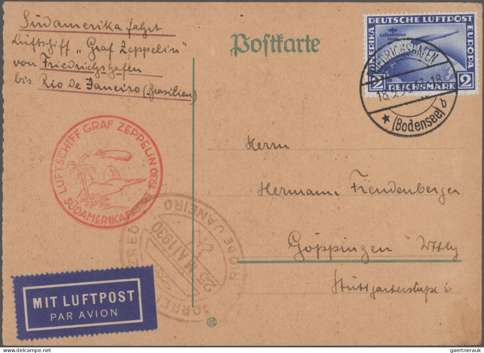 Air Mail - Germany: 1912/1931, Lot Von Sieben Belegen, Dabei Karte Flugpost Heid - Poste Aérienne & Zeppelin