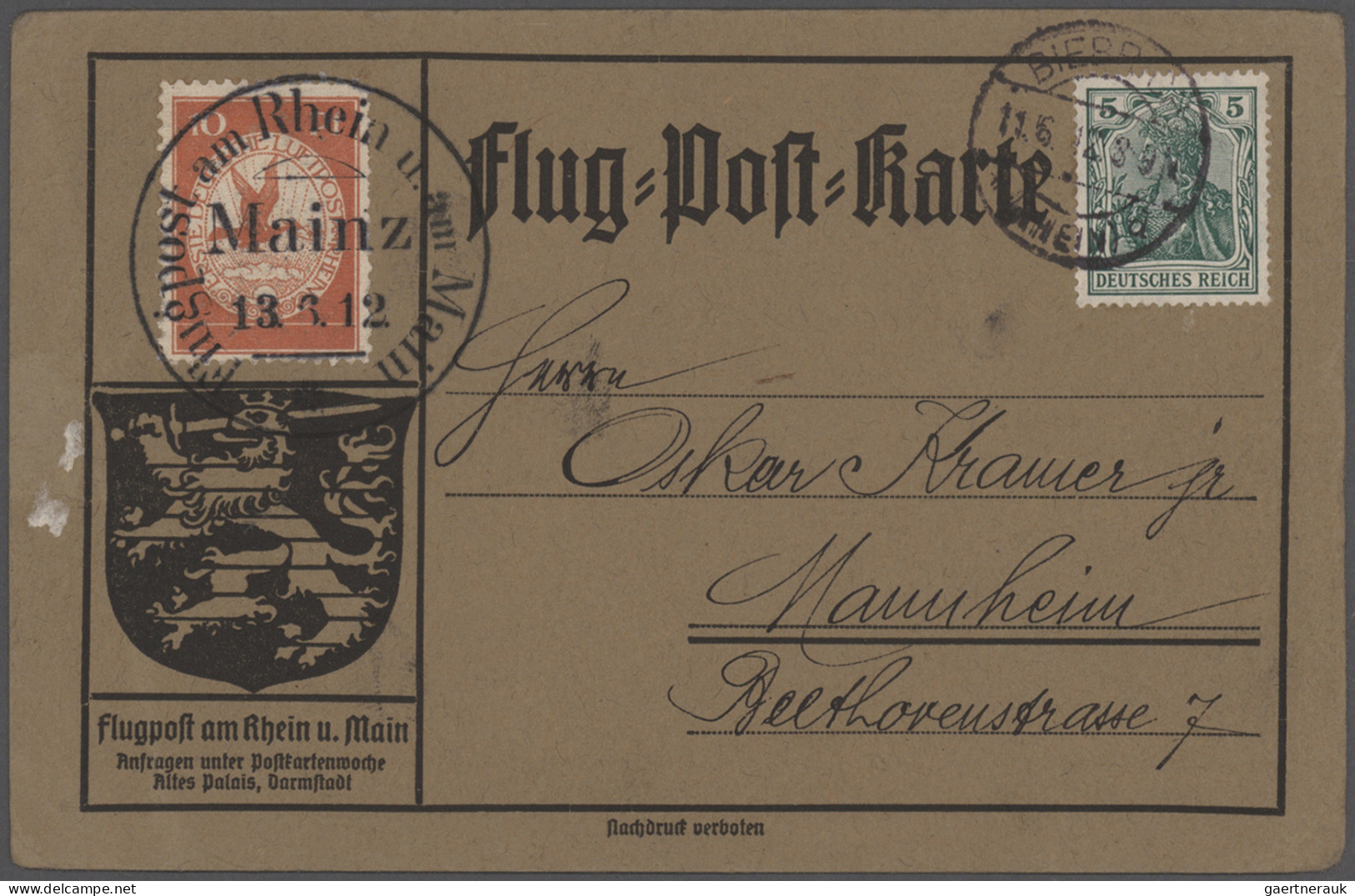 Air Mail - Germany: 1912/1931, Lot von sieben Belegen, dabei Karte Flugpost Heid