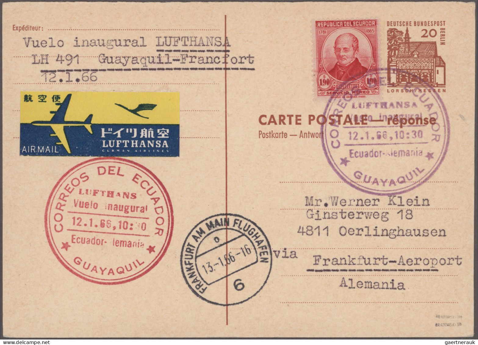 Air Mail - Germany: 1960/1970, Lot Mit Ca. 30 GA-Antwortkarten Von Der DDR, BRD - Luft- Und Zeppelinpost