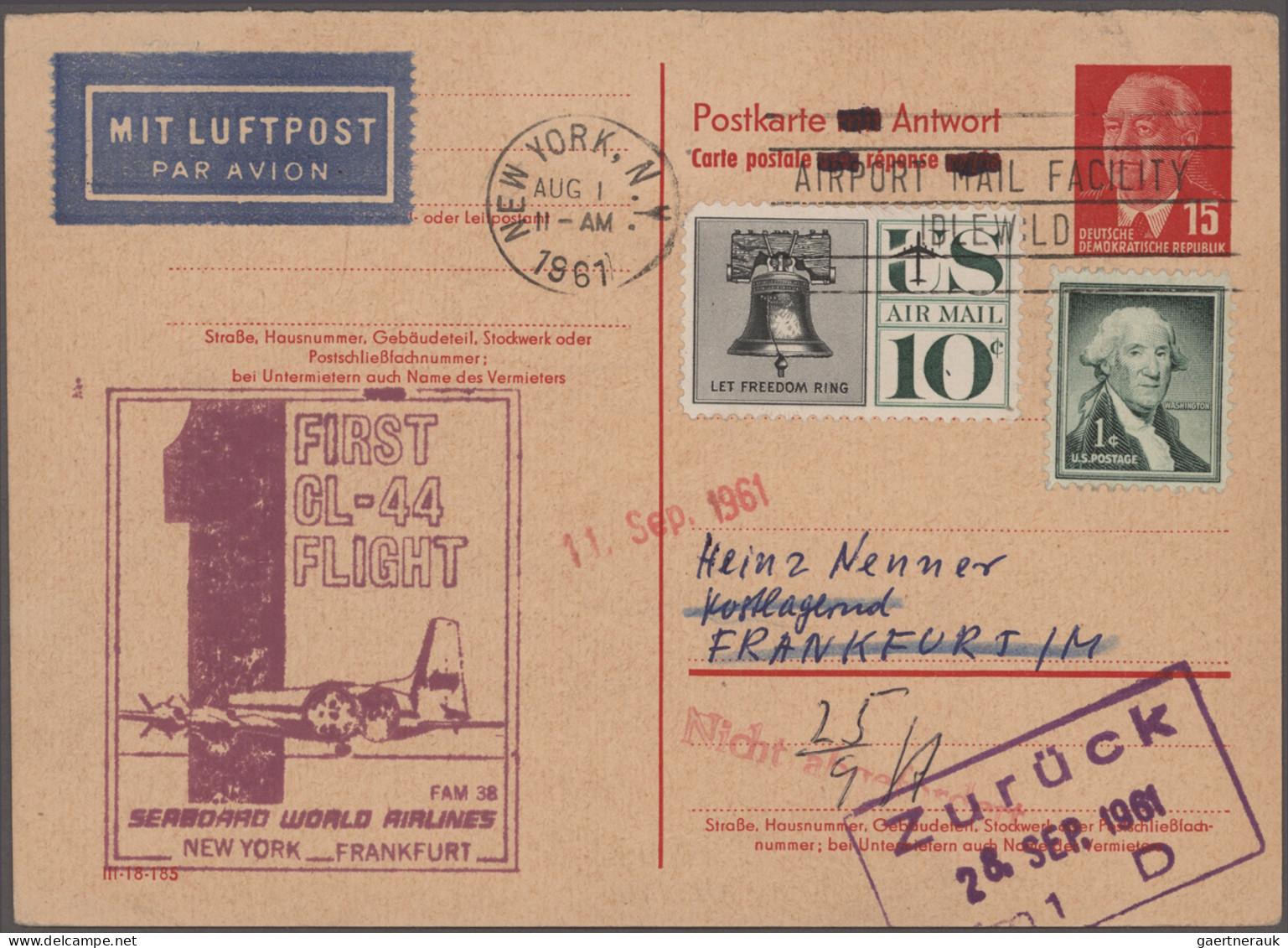 Air Mail - Germany: 1960/1970, Lot Mit Ca. 30 GA-Antwortkarten Von Der DDR, BRD - Luchtpost & Zeppelin