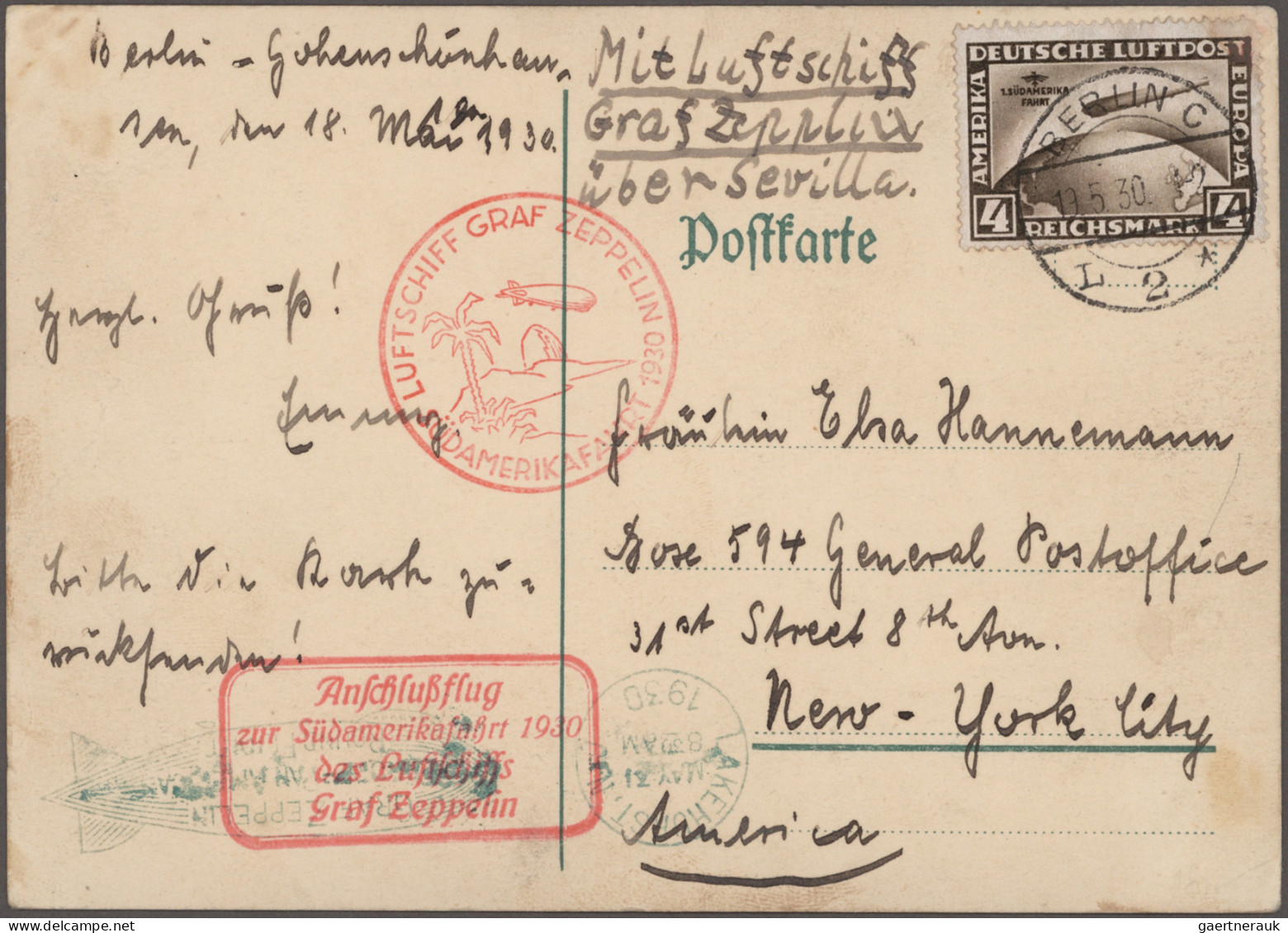 Zeppelin Mail - Germany: 1908/1937, Kleines Lot Mit 9 Zeppelin-Belegen Mit Inter - Luft- Und Zeppelinpost