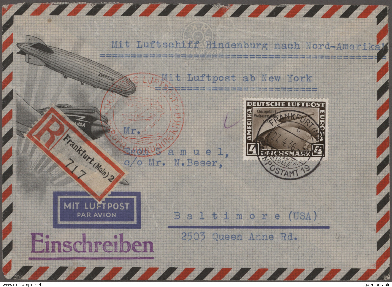 Zeppelin Mail - Germany: 1908/1937, Kleines Lot Mit 9 Zeppelin-Belegen Mit Inter - Correo Aéreo & Zeppelin