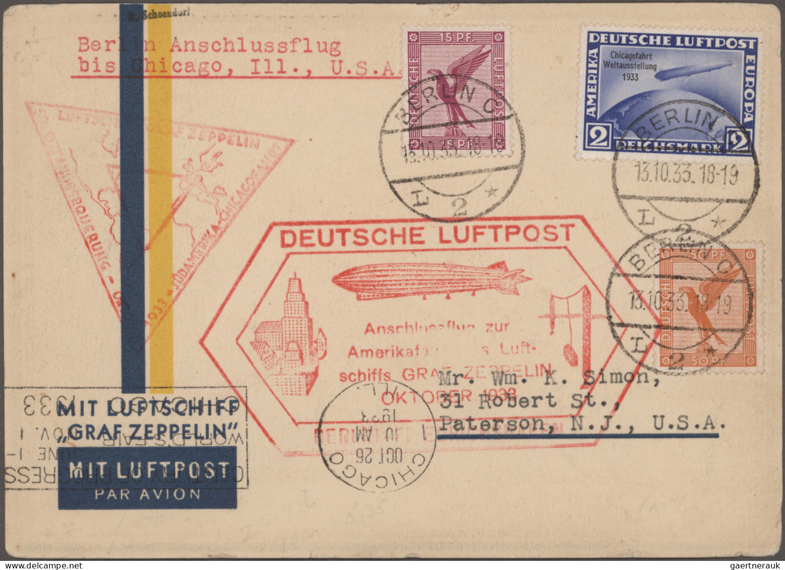 Zeppelin Mail - Germany: 1908/1937, Kleines Lot Mit 9 Zeppelin-Belegen Mit Inter - Poste Aérienne & Zeppelin