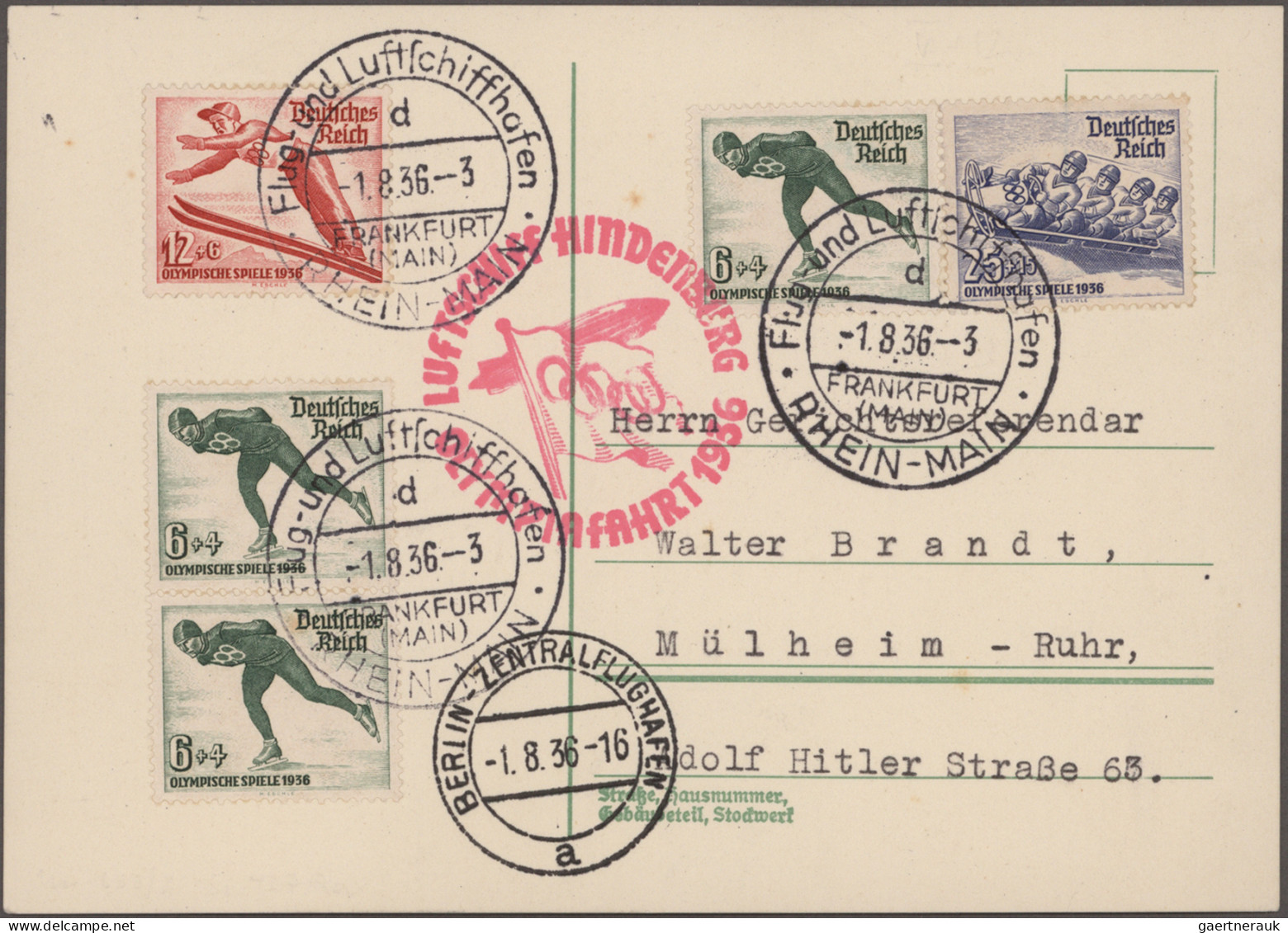 Zeppelin Mail - Germany: 1908/1937, kleines Lot mit 9 Zeppelin-Belegen mit inter