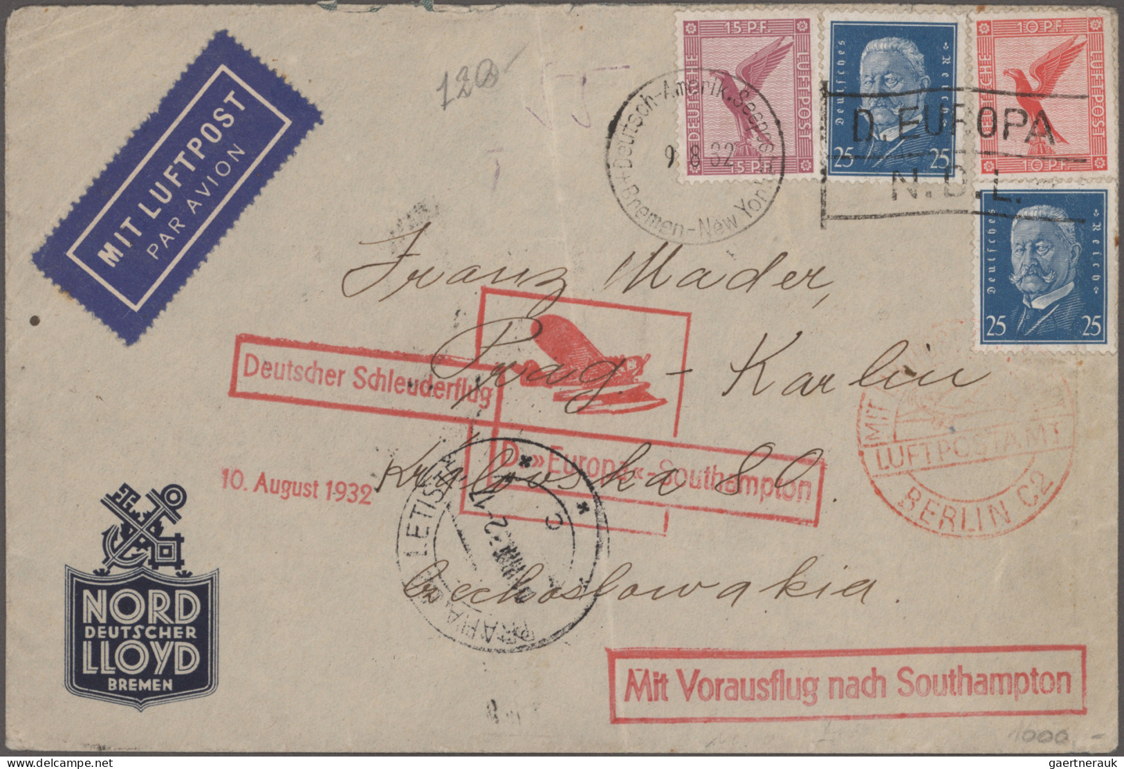 Zeppelin Mail - Germany: 1930/1937 Zehn Zeppelin-, DOX- Und Flugpostbelege, Dabe - Luft- Und Zeppelinpost