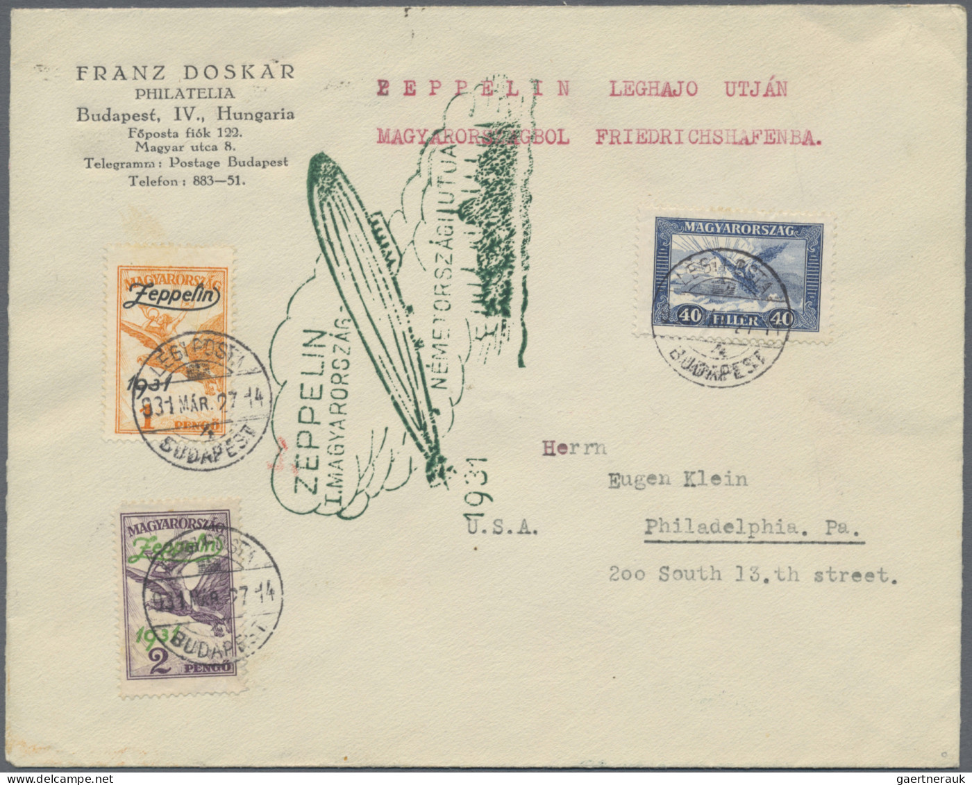 Zeppelin Mail - Europe: 1931, Trip To Hungary, Lot Of Four Entires, Sieger Nos. - Autres - Europe