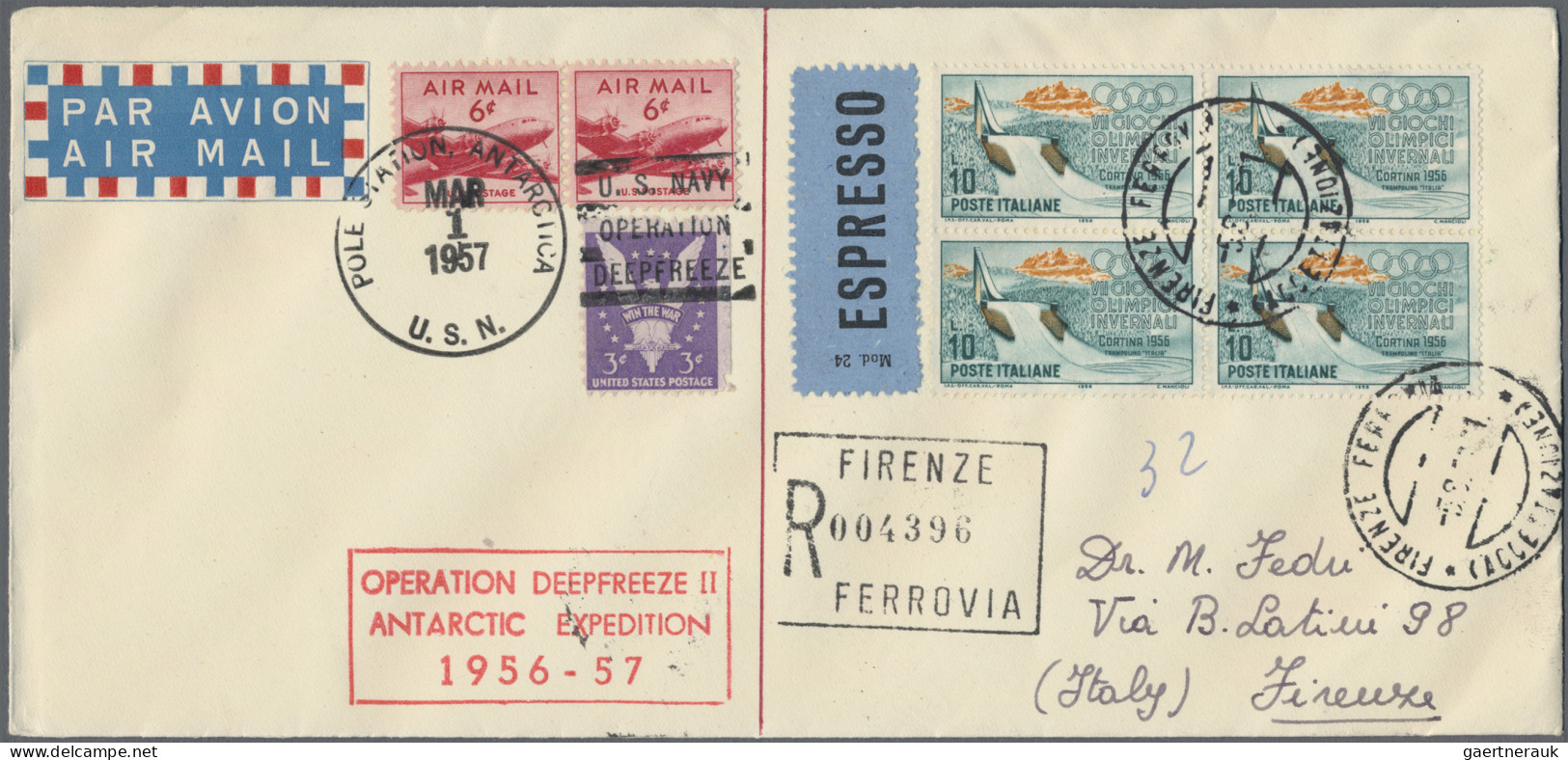 Thematics: Antarctic: 1957 "Operation Deepfreeze II": Four Registered Express Co - Sonstige