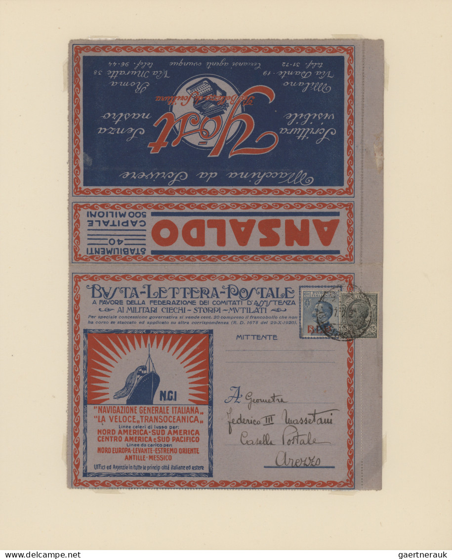 Thematics: Advertising Postal Stationery: 1921/1923, Italy: 'Buste Letteri Posta - Otros