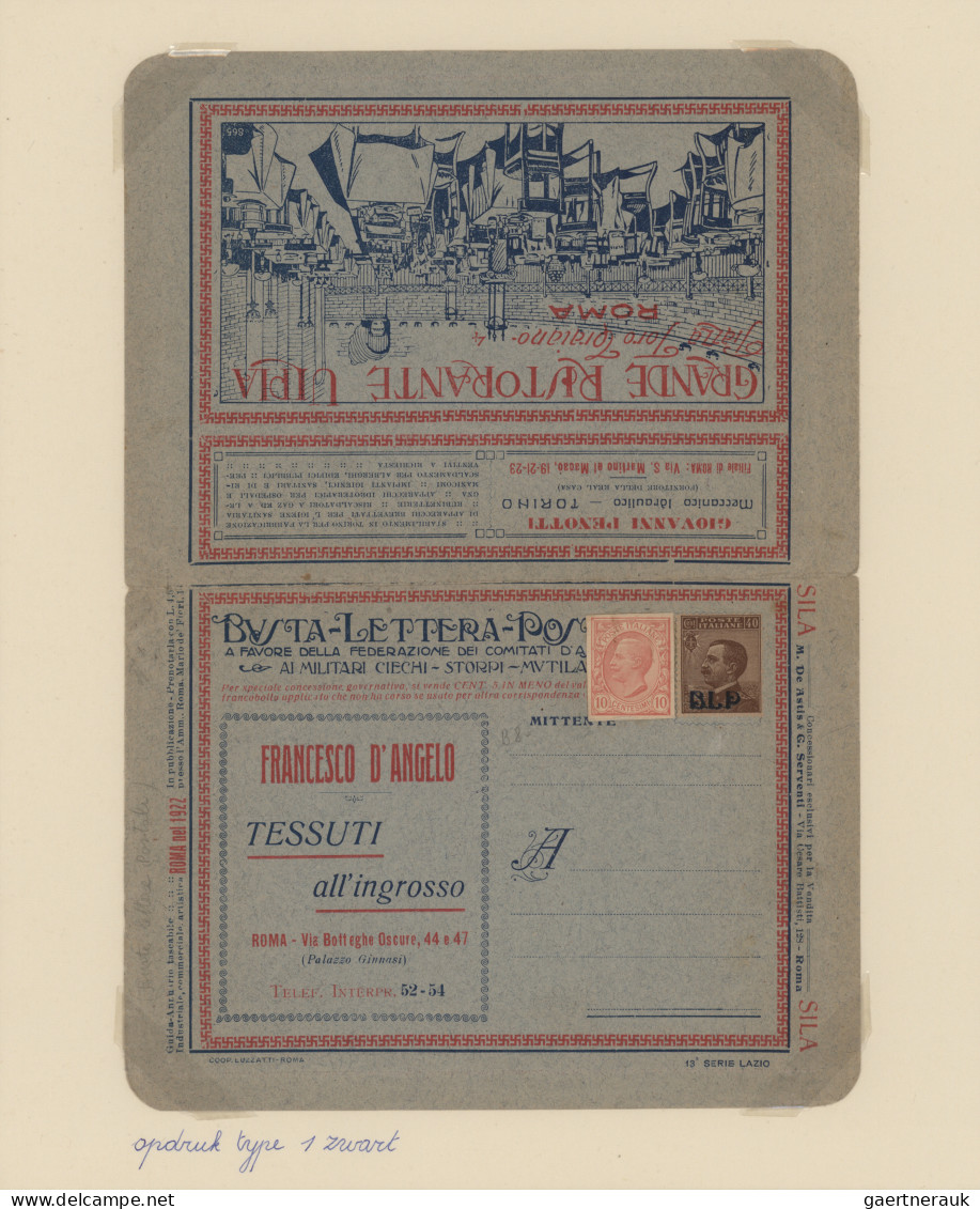 Thematics: advertising postal stationery: 1921/1923, Italy: 'Buste Letteri Posta