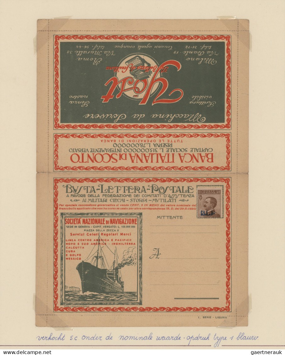 Thematics: advertising postal stationery: 1921/1923, Italy: 'Buste Letteri Posta